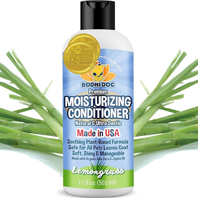 Bodhi Dog Gentle Moisturizing Dog Conditioner - Soothing Plant-Based Formula with Aloe Vera & Jojoba Oil - Hydrates & Softens Coat - Leaves Coat Soft Shiny & Manageable - Lemongrass (17 Fl Oz)
