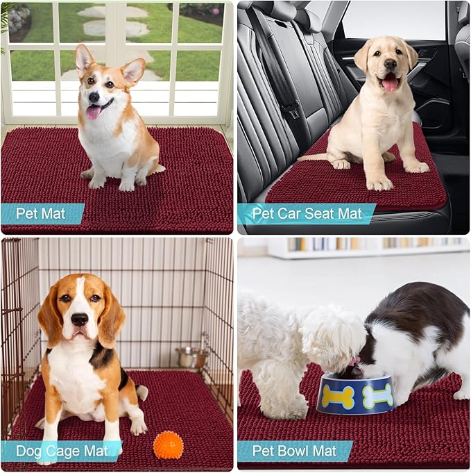 OLANLY Dog Door Mat for Muddy Paws 40x32, Absorbs Moisture and Dirt, Absorbent Non-Slip Washable Mat, Quick Dry Chenille, Mud Mat for Dogs, Entry Indoor Door Mat for Inside Floor, Burgundy