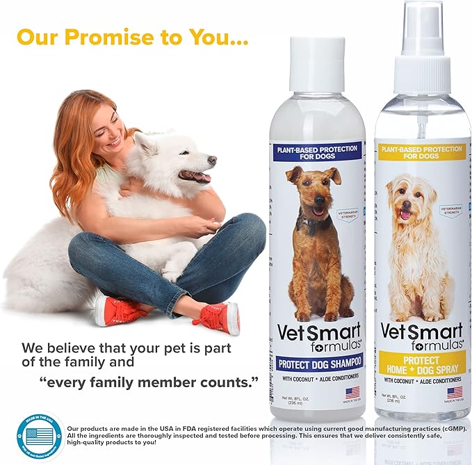 Protect Shampoo and Protect Spray for Dogs; No More Scratching, Itching, or Hot Spots with Plant-Based All-Natural Formula with Healthy Essential Oils - Made in USA