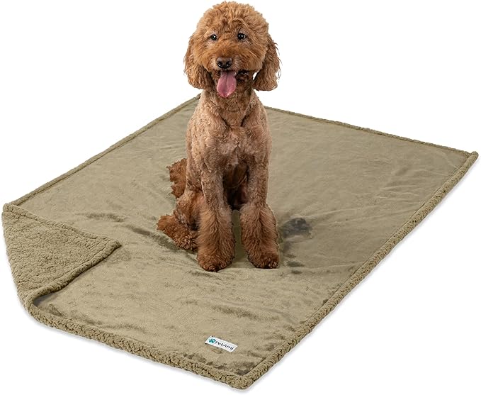 PetAmi WATERPROOF Dog Blanket for Bed, XL Dog Pet Blanket Couch Cover Protector, Sherpa Fleece Leakproof Blanket for Crate Kennel Sofa Furniture Queen Bed Protection Reversible Soft 90x90 Taupe Taupe