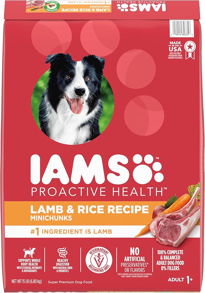 IAMS Minichunks Adult Dry Dog Food Lamb & Rice Recipe Dog Kibble, 15 lb. Bag