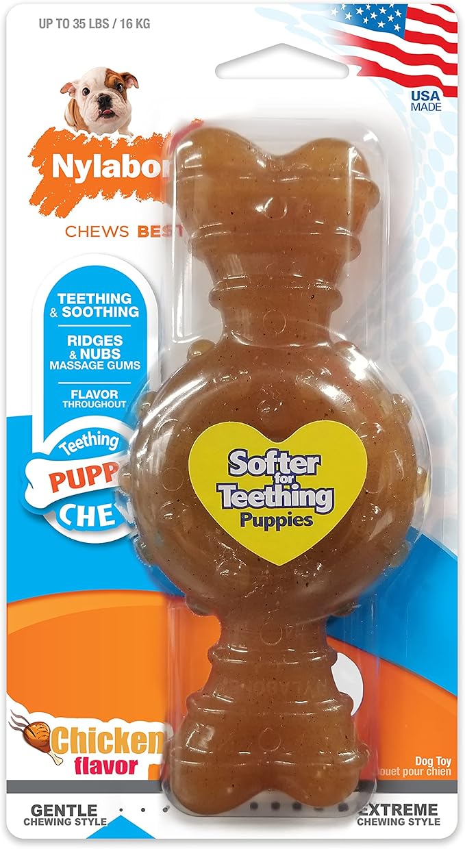 Nylabone Puppy Ring Bone Chew Toy - Puppy Chew Toys for Teething - Puppy Supplies - Chicken Flavor, Medium/Wolf (1 Count)