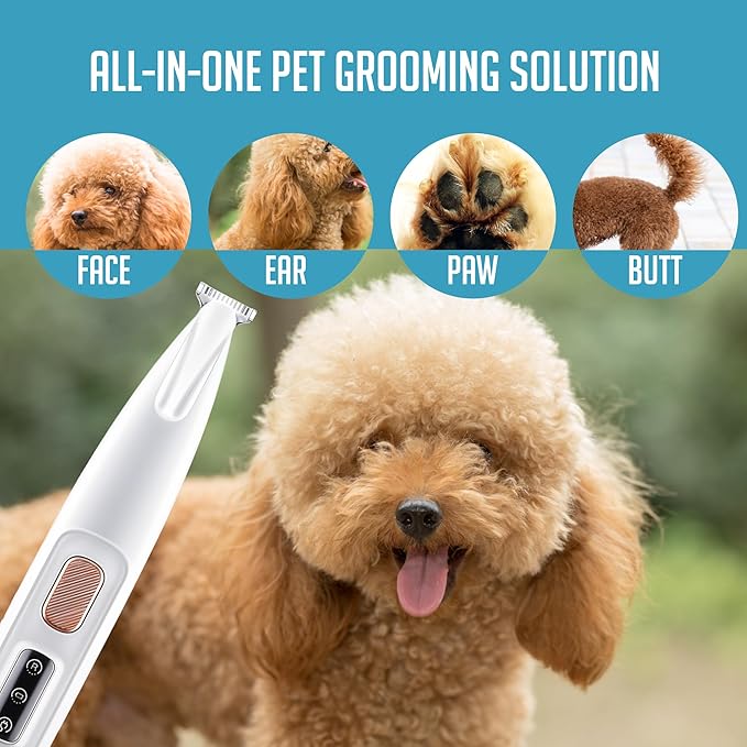 Dog Paw Grooming Trimmer Clippers - Cordless Electric Pet Easy Hair Trimming Shaver Kit with LED Light - Rechargeable Low Noise Shaving Clipper Tool for Puppy Dogs Cats Feet Paw Pads Toes Ears Face