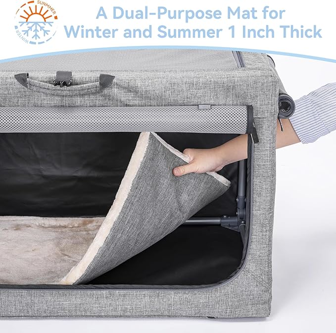 PETSFIT Dog Travel Crate, Soft Sided Dog Crate - 24 Inch Easy Set-up, Light, Sturdy, Comfy Inside with Thicken Mat, Soft Crate for Home and Travel Gray