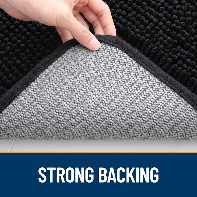 OLANLY Dog Door Mat for Muddy Paws 48x30, Absorbs Moisture and Dirt, Absorbent Non-Slip Washable Mat, Quick Dry Chenille, Mud Mat for Dogs, Entry Indoor Door Mat for Inside Floor, Black