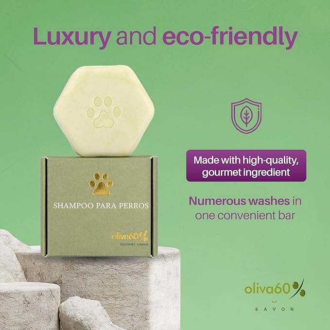 Natural Dog Shampoo Bar with Bergamot, Rosemary, and Tea Tree | Eco-Friendly, Long-Lasting Dog Bath | Odor Control, Sulfate-Free, Nourishing Oils for Shiny Coat | Dog Essentials | Oliva 60
