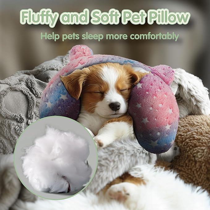 Dog Pillows for Medium Dogs, Glow in The Dark Soft Dog Neck Pillow, U-Shaped Pillow for Cat and Dog, Machine Washable Dog Toy & Dog Birthday Gift (Glow Pink, M)