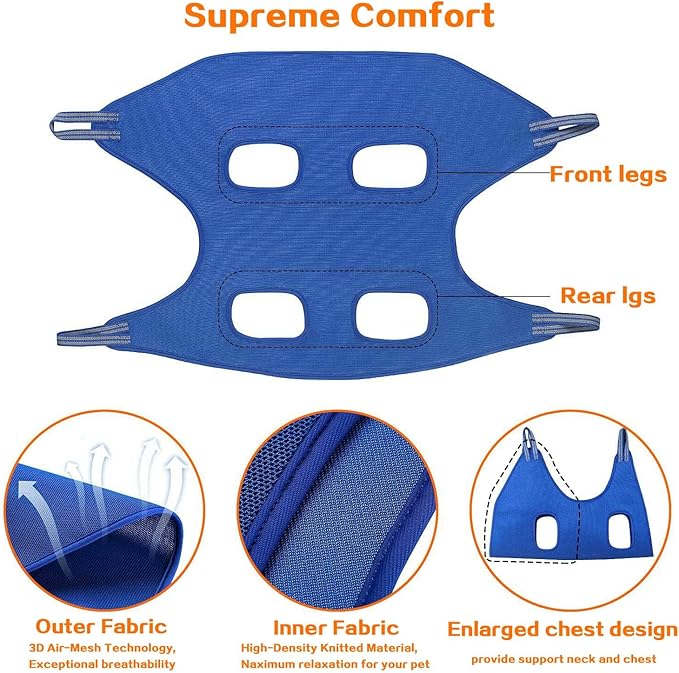 Pet Dog Grooming Hammock Harness with Two Heavy Duty Stainless Clips, Nail Clippers, Nail Trimmers, Scissors with Grooming Sling Harness for Nail Trimming Clipping (Small/Under 45lb, Blue)