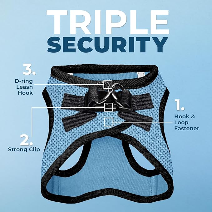 Voyager Step-in Air Dog Harness - All Weather Mesh, Reflective, No Pull Harness for Small, Medium Dogs, Cats - Secure with Hook & Loop Fastener, Buckle, Double D-Rings - Baby Blue/Black Trim, XL