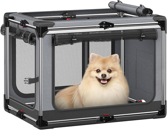 Collapsible Dog Crate: 26 Inch Foldable Soft Sided Dog Crate for Small Dogs, Portable Dog Travel Kennel with Soft Mat for Indoors & Outdoors, Grey