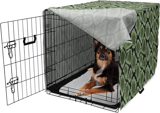Lunarable Reptile Dog Crate Cover, Scale Pattern Abstract Nature Influences Skin Design Half Circles Illustration, Easy to Use Pet Kennel Cover for Medium Large Dogs, 36 Inch, Black Green