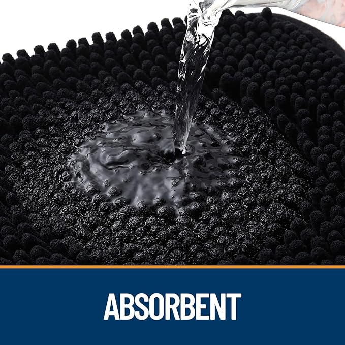 OLANLY Dog Door Mat for Muddy Paws 48x30, Absorbs Moisture and Dirt, Absorbent Non-Slip Washable Mat, Quick Dry Chenille, Mud Mat for Dogs, Entry Indoor Door Mat for Inside Floor, Black