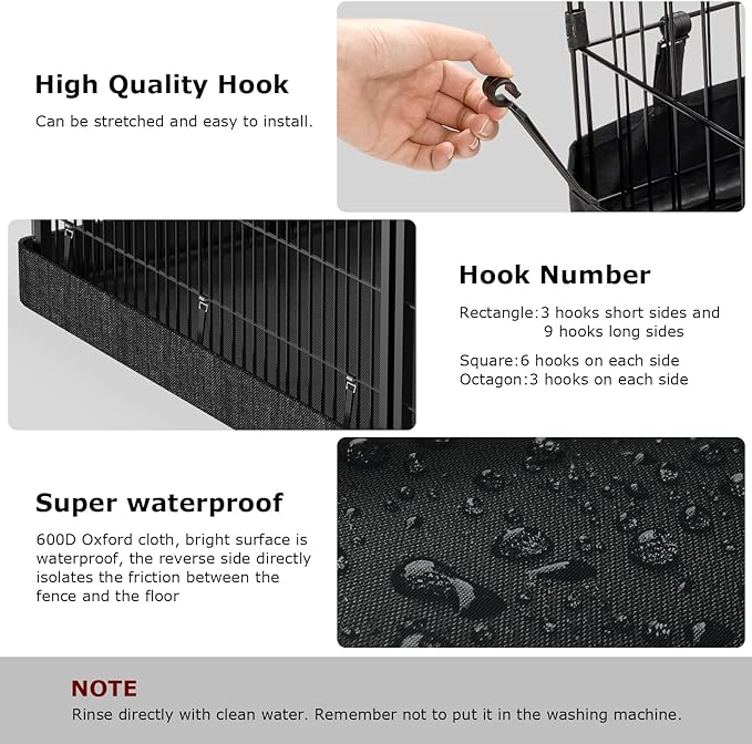 PJYuCien Rectangle Dog Playpen - Stabilizes, Fits 8 Panels, 32"x96" Assembly Size, 600D Oxford Cloth Waterproof Playpen Bottom