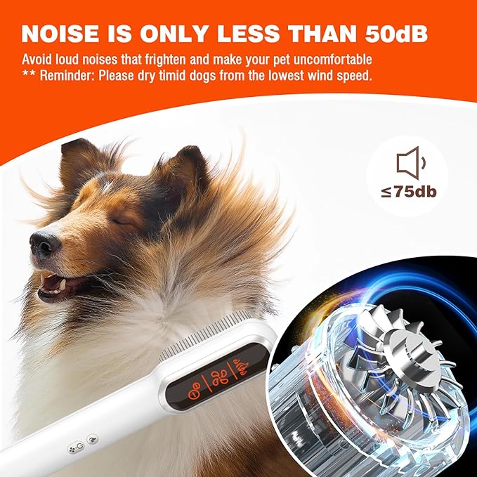 Pet Hair Dryer for Dogs, 2 in 1 Portable Pet Grooming Hair Dryer, LED Screen, NTC Smart Temperature Adjustment, Less Noise, 106000 High Rotating Speed Pet Hair Dryer Brush for Travel Camping