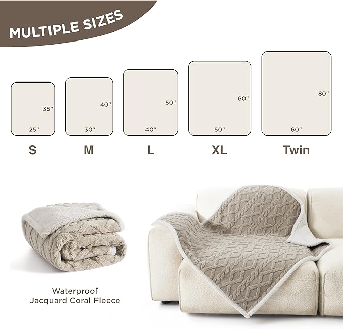 Bedsure Waterproof Dog Blankets for Small Dogs - Pet Blanket for Couch Protector Washable, Jacquard Coral Fleece Cat Throw Blanket, Soft Plush Reversible Furniture Protection, 25"x35", Pale Oak