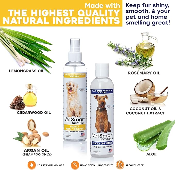 Protect Shampoo and Protect Spray for Dogs; No More Scratching, Itching, or Hot Spots with Plant-Based All-Natural Formula with Healthy Essential Oils - Made in USA