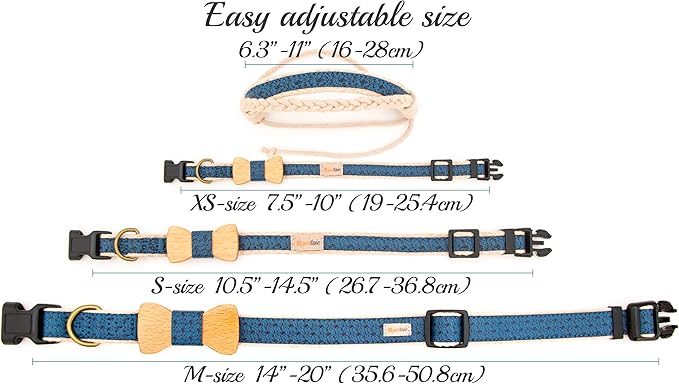 Pettsie Matching Dog Collar Bow Tie, Friendship Bracelet, Durable Hemp for Extra Safety, 3 Easy Adjustable Sizes, Comfortable and Soft for Sensitive Skin, Strong D-Ring for Leash Attachment