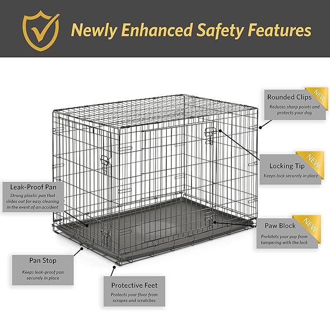 New World Newly Enhanced Double Door New World Dog Crate, Includes Leak-Proof Pan, Floor Protecting Feet, & New Patented Features, 42 Inch