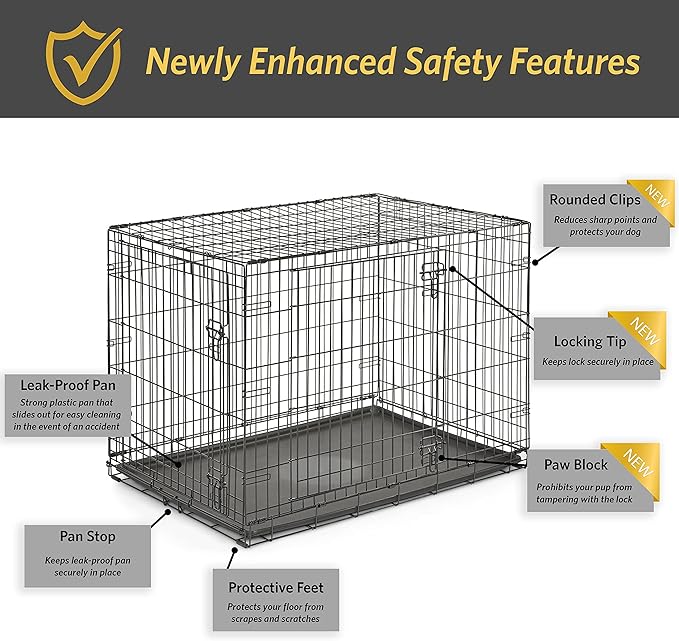 New World Newly Enhanced Double Door New World Dog Crate, Includes Leak-Proof Pan, Floor Protecting Feet, & New Patented Features, 48 Inch