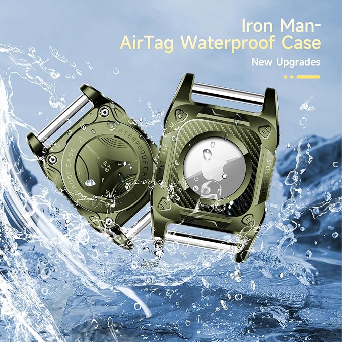 IP68 Waterproof Airtag Case for Dog Collar [1 Pack] Airtag Dog Collar Holder Hard TPU Full Protection Airtag Holder with Removable Handle Cat Dog GPS Tracker Anti Loss air tag Cover（Green）