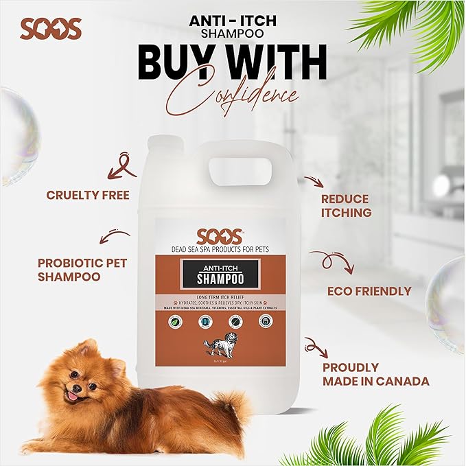 Soos Pet Anti-Itch Shampoo for Dogs with Vitamins Essential Oils Natural Ingredients Soothes Itching Clean Fur - 1x (4L Gallon)