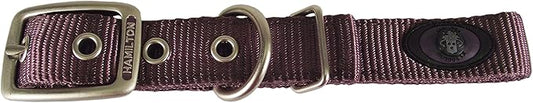 Hamilton Double Thick Nylon Deluxe Dog Collar with Brushed Hardware Finish, 1-Inch by 20-Inch, Plum
