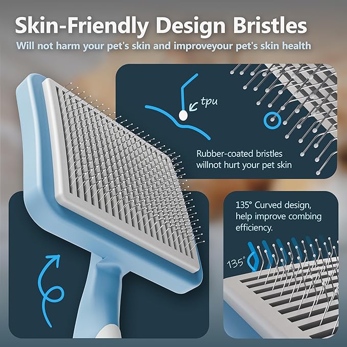 Cat Brush with One-Click Button, Cat Brushes for Indoor Cats Shedding，Self Cleaning Slicker Cat Brush for Shedding Massaging Grooming, Suitable for Long Short Haired Pets, Comfortable/Easy to Clean
