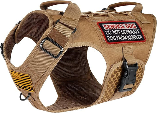 Service Dog Vest,Emotional Support Dog Vest Harness with Sturdy Handle Reflective Dog Harness Soft Padded Breathable Easy Control in Training Dog Vest for Large Dogs (Medium, Brown)