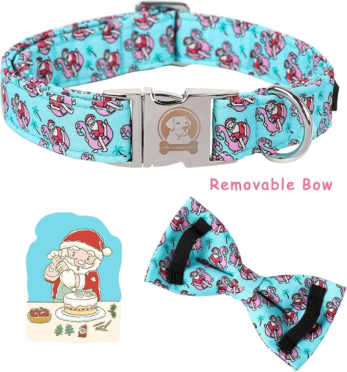 MR. CHUBBYFACE Christmas Santa Claus Dog Collar with Bowtie, Cotton Boy Girl Dog Collars with Metal Buckle Cute Christmas Collars for Puppy Small Medium Large Dogs