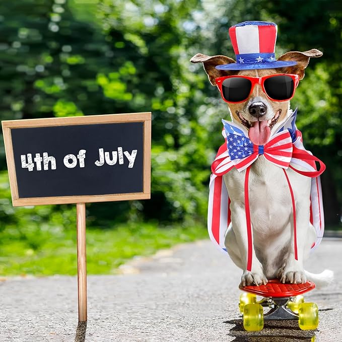 JaGely 3 Pcs Dog 4th of July Outfit Independence Day Costume Set Includes Dog Top Hat, American Flag Bow Tie Collar and American Flag Cape Pet Clothes for Dogs Puppy Cats Kitten(S)