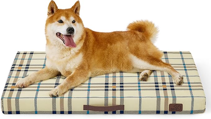 Bedsure Large Patterned Dog Bed for Large Dogs, Outdoor Waterproof Orthopedic Egg Foam Dog Bed Comfort Pet Mats for Crate with Removable Washable Cover(35"x22", Cream)