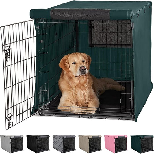 GORILLA GRIP Dog Crate Covers Compatible with Amazon Basics Dog Crates, All Sides Open, Privacy Cover Fits 42" Wire Kennel, Breathable Mesh Windows, Light Reducing Training Cage Topper, Hunter Green