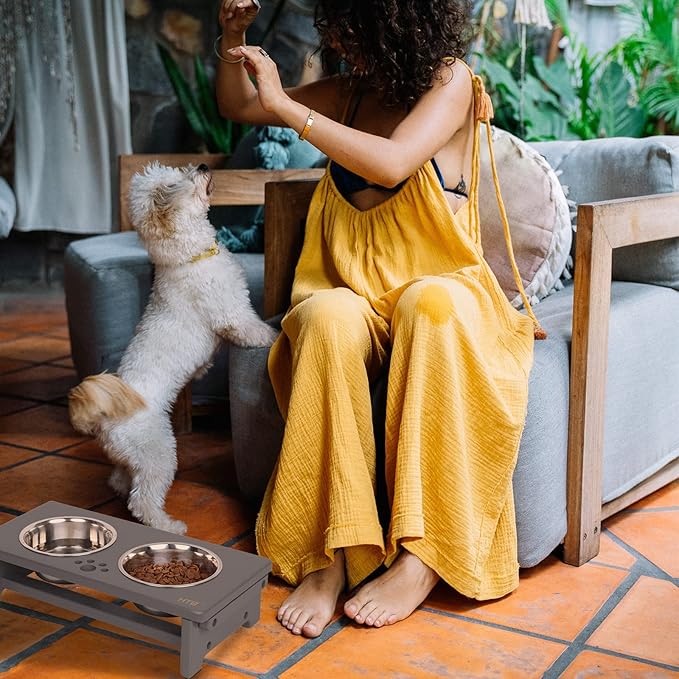 HTB Elevated Dog Bowls,Raised Dog Bowl Stand with 2 Stainless Steel Bowls,Elevated Raised Dog Bowls for Large Medium Small Sized Dogs