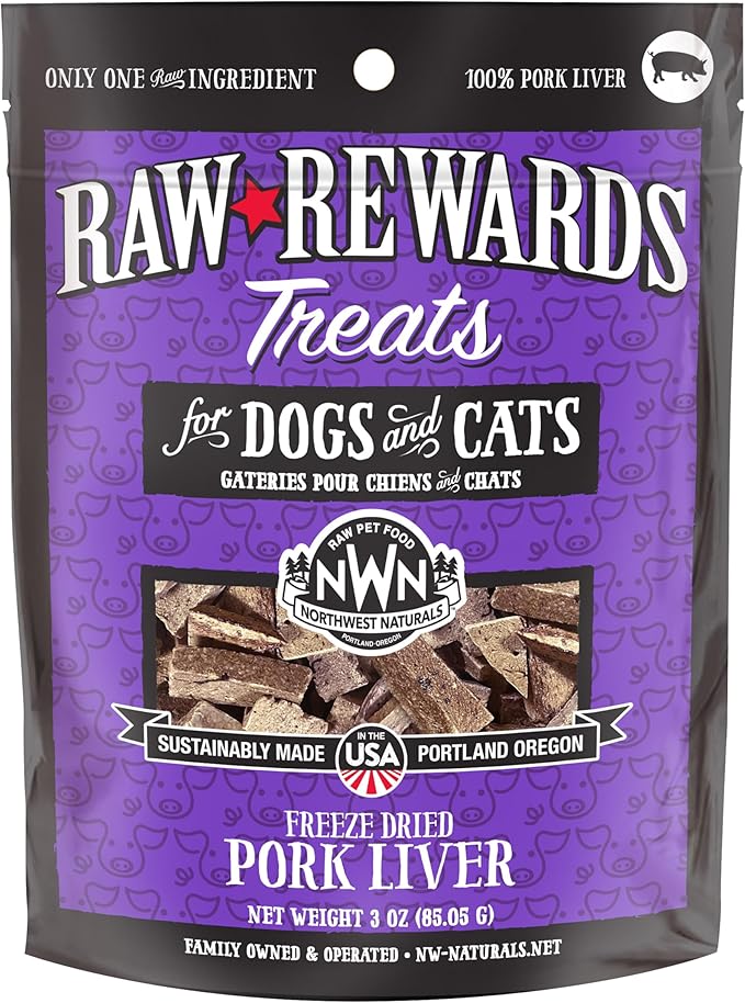 Northwest Naturals Raw Rewards Freeze-Dried Pork Liver Treats for Dogs and Cats - Bite-Sized Pieces - Healthy, 1 Ingredient, Human Grade Pet Food, All Natural - 3 Oz