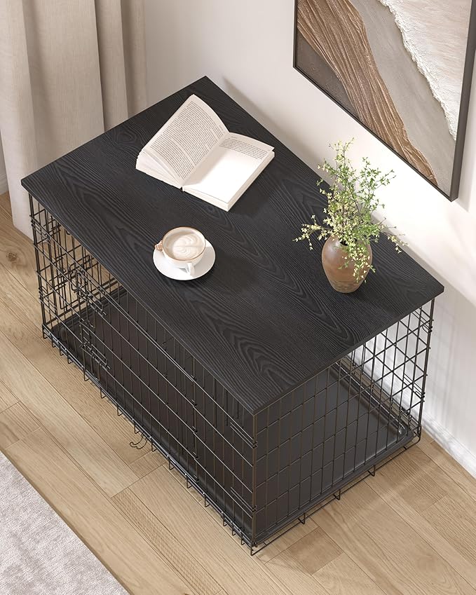 Piskyet Dog Crate Topper Wood Countertop for 48 42 36 30 24 inch Dog Cage, Dog Crate Cover,Dog Kennel Topper(Crate Not Include) (Black, for 42 Inch Crate)