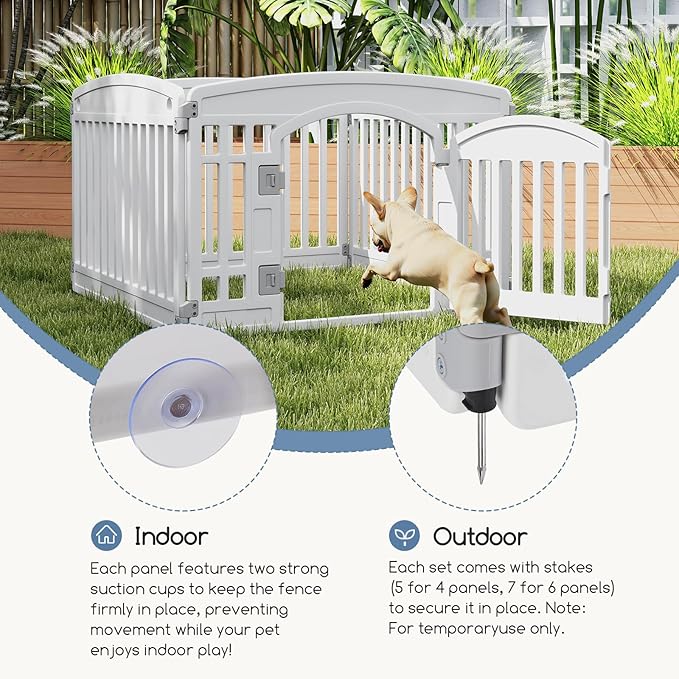 Plastic Dog Playpen | 4-Panel 24" Safe & Secure Indoor/Outdoor Pet Fence | Folding & Portable | Ideal for Small Dogs | Easy to Clean （White）