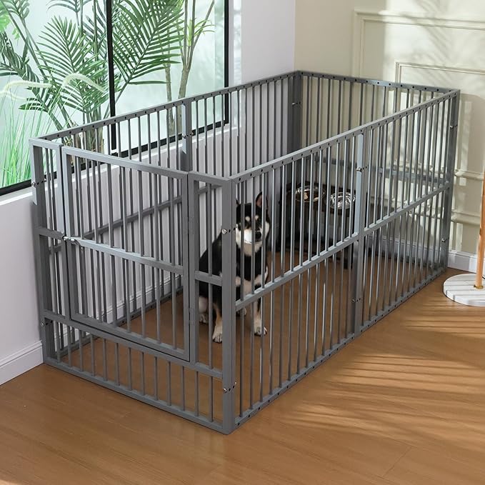 Dog Playpen - 32" Height Dog Pen, Heavy Duty Puppy Pen with Door, Safe & Sturdy, Easy Assemble for Indoor/Outdoor Pet Playpen (6 Panels with Door, Charcoal Gray)