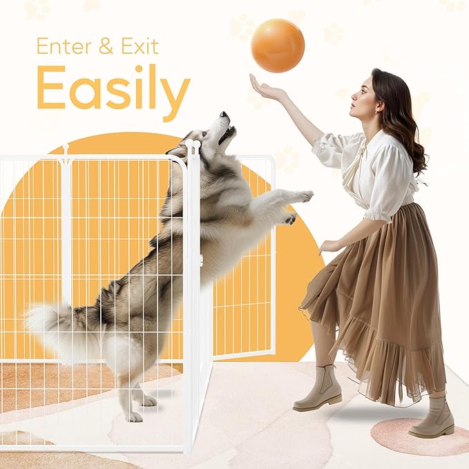 Dog Playpen 40 Inch 8 Panels, Heavy Duty Metal Pet Playpen Indoor Outdoor for Camping, Yard, RV, Garden Fence, Privacy Patio, White