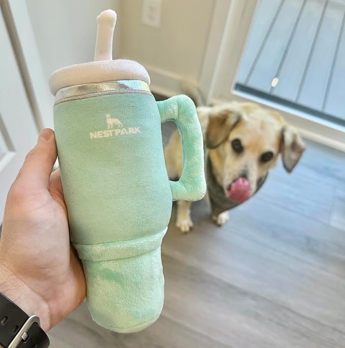 Nestpark Tumbler Cup Funny Dog Toy - Parody Plush Squeaky Crinkle Dog Toy (Mint Green)