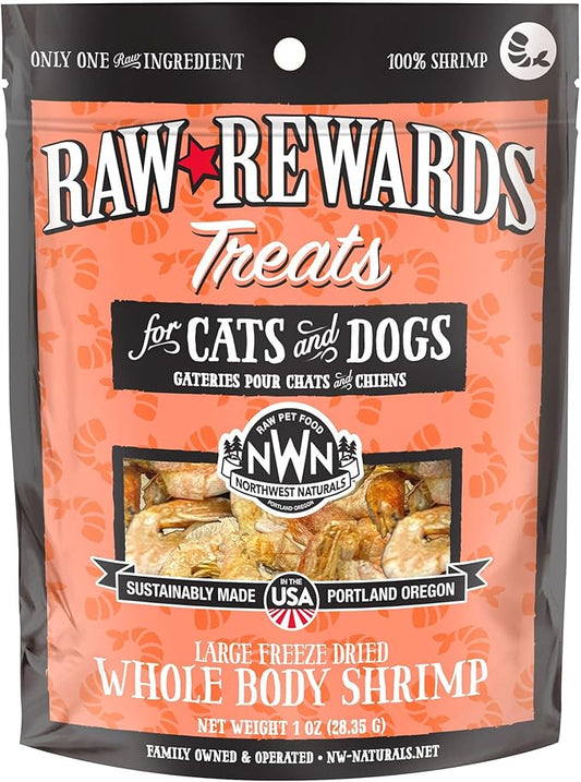 Northwest Naturals Raw Rewards Freeze-Dried Shrimp Treats for Dogs and Cats - Bite-Sized Pieces - Healthy, 1 Ingredient, Human Grade Pet Food, All Natural - 1 Oz