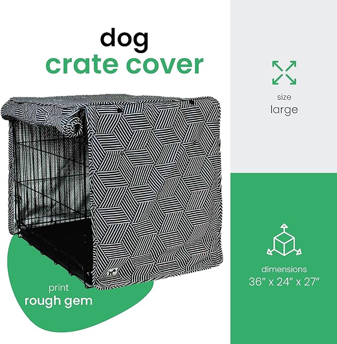 Molly Mutt Rough Gem Dog Crate Cover, 100% Cotton Canvas Cover with 2 Roll-Up Panels, Ideal for Dog or Cat Crate, Durable, Washable, and Free of Harmful Chemicals, 36" x 24" x 27"