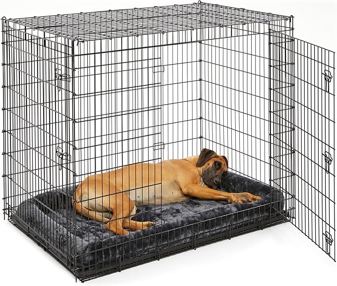 Midwest Homes for Pets Ginormous Double Door 54-Inch Dog Crate for XXL Dogs Breeds; Great Dane, Mastiff, St. Bernard, Drop Pin Assembly Requires Two People; Divider Panel Not Included; Black: SL54DD