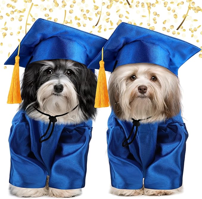 Dog Graduation Cap and Gown 2025 Washable Pet Graduation Costume for Dog Cat Shirt and hat(Royal Blue)