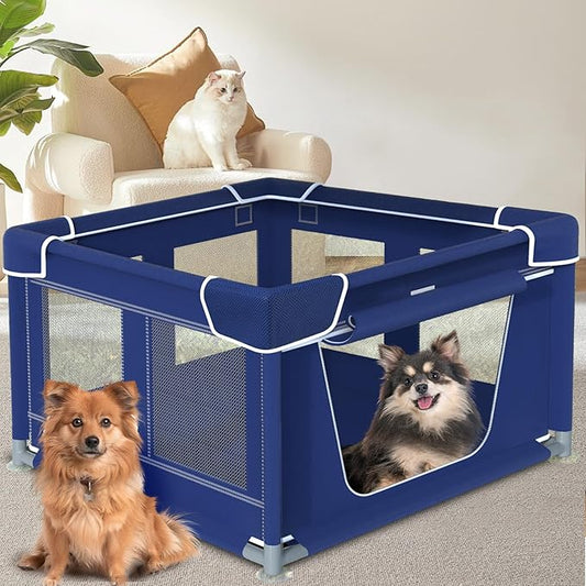 Dog Playpen, 42×42 Inch. Puppy PlayPen with Gate for Puppies,Oxford Cloth Tear Resistant Fabric. Pet PlayPen with Roof for Outdoors & Indoors. Anti-Tipping. Zipper Door. Ideal for Dogs and Cats