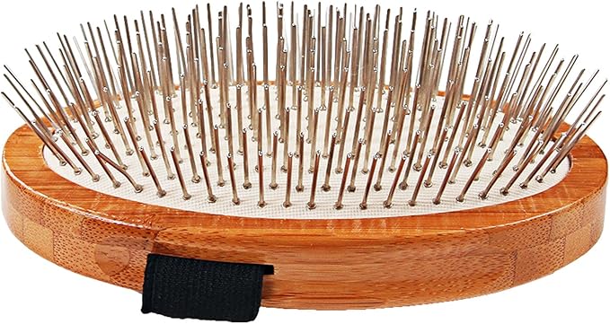 Bass Brushes | Style & Detangle Pet Brush Alloy Pin | Pure Bamboo Handle | Palm Style | Striped Finish | Model A6-Sb
