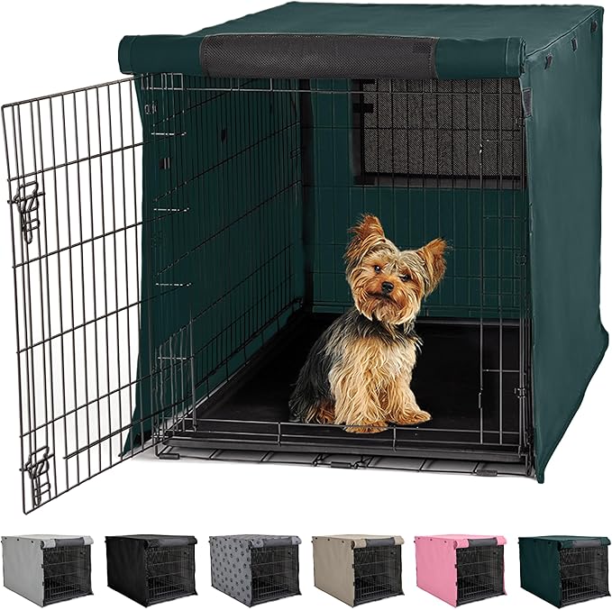 GORILLA GRIP Dog Crate Covers Compatible with Amazon Basics Dog Crates, All Sides Open, Privacy Cover Fits 24" Wire Kennel, Breathable Mesh Windows, Light Reducing Training Cage Topper, Hunter Green