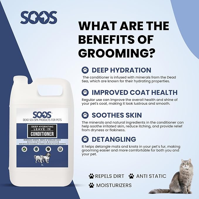 Soos Pet Dog Conditioner Deep Hydrating Leave-in Natural Dead Sea Minerals Skin Moisturizer Polish Deeply Absorbing with Vitamins Natural Ingredients for Dogs and Cats - 1x Pet Conditioner (4L)