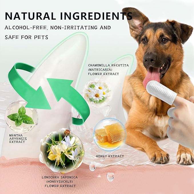 55 Counts PET Teeth Cleaning Wipes for Dogs & Cats,Dog Dental Wipes for Reducing Plaque & Tartar, Gentle Dental and Gum Care Finger Pet Wipes (55PCS-Teeth Cleaning Wipes)