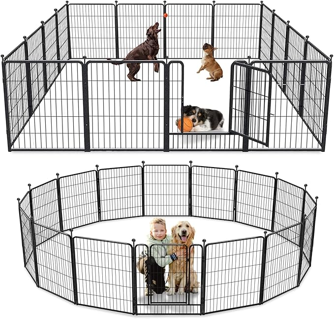 Dog Playpen 32 inch 16 Panels Indoor Outdoor Dog Pen for Medium/Small Dogs Heavy Duty Metal Dog Fence Outdoor for Yard, Puppy Playpen with Door Portable Pet Fence for RV Camping Yard