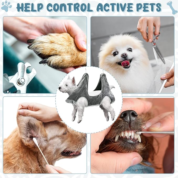 Shappy Dog Grooming Hammock Harness Pet Hammock Helper Towel Dog Restraint Bag Cat Grooming Sling Holder for Nail Trimming Clipping Bathing Washing(Middle,Gray)